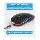 Mouse Sem Fio Inteligente com Recarga, Click Silencioso e LED RGB